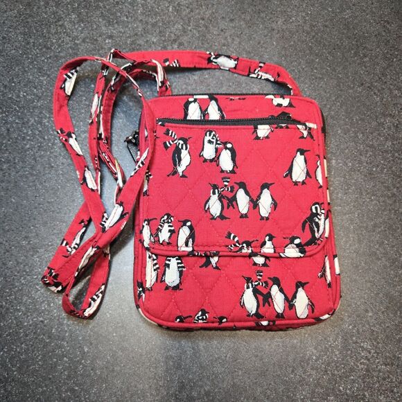 Vera Bradley Small Cross‎ Body Penguin Small Purse Red EUC - Picture 1 of 8